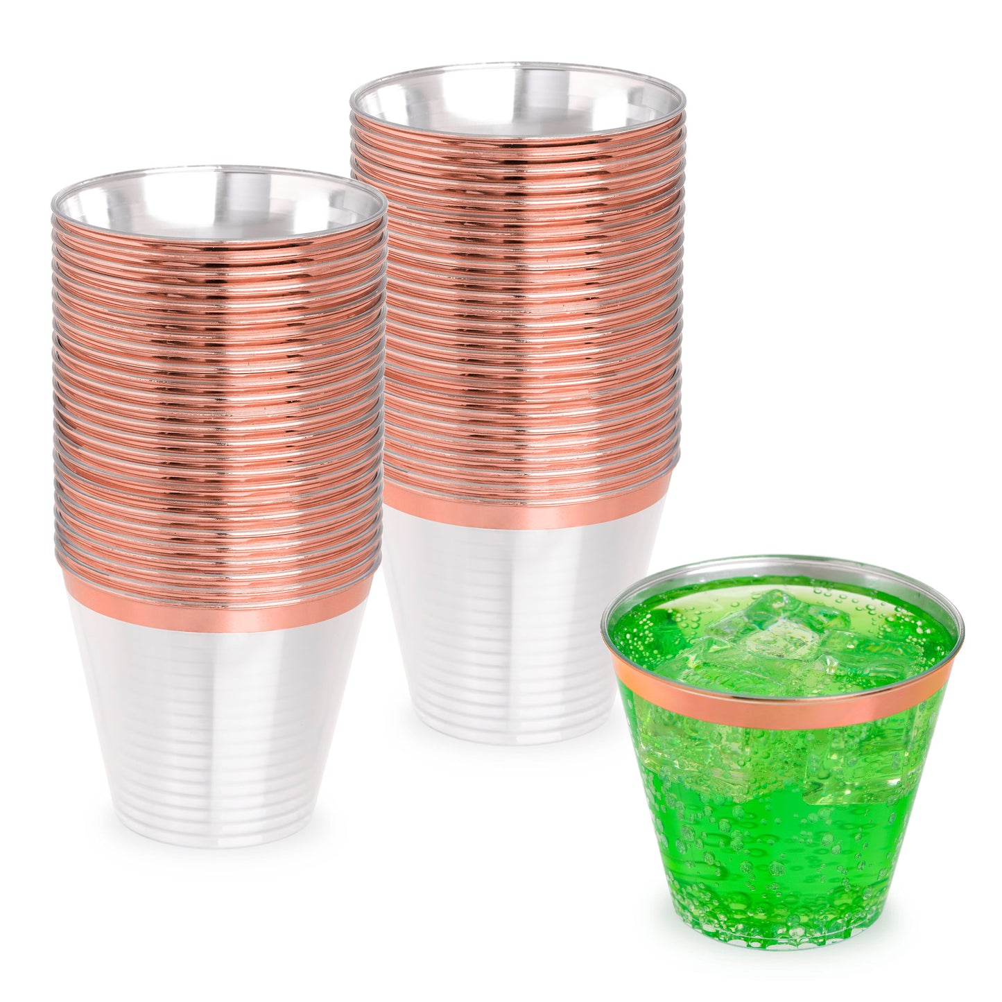 50-Pack 5 oz Clear Plastic Dessert Cups with Rose Gold Rim - Stylish Serveware for Events