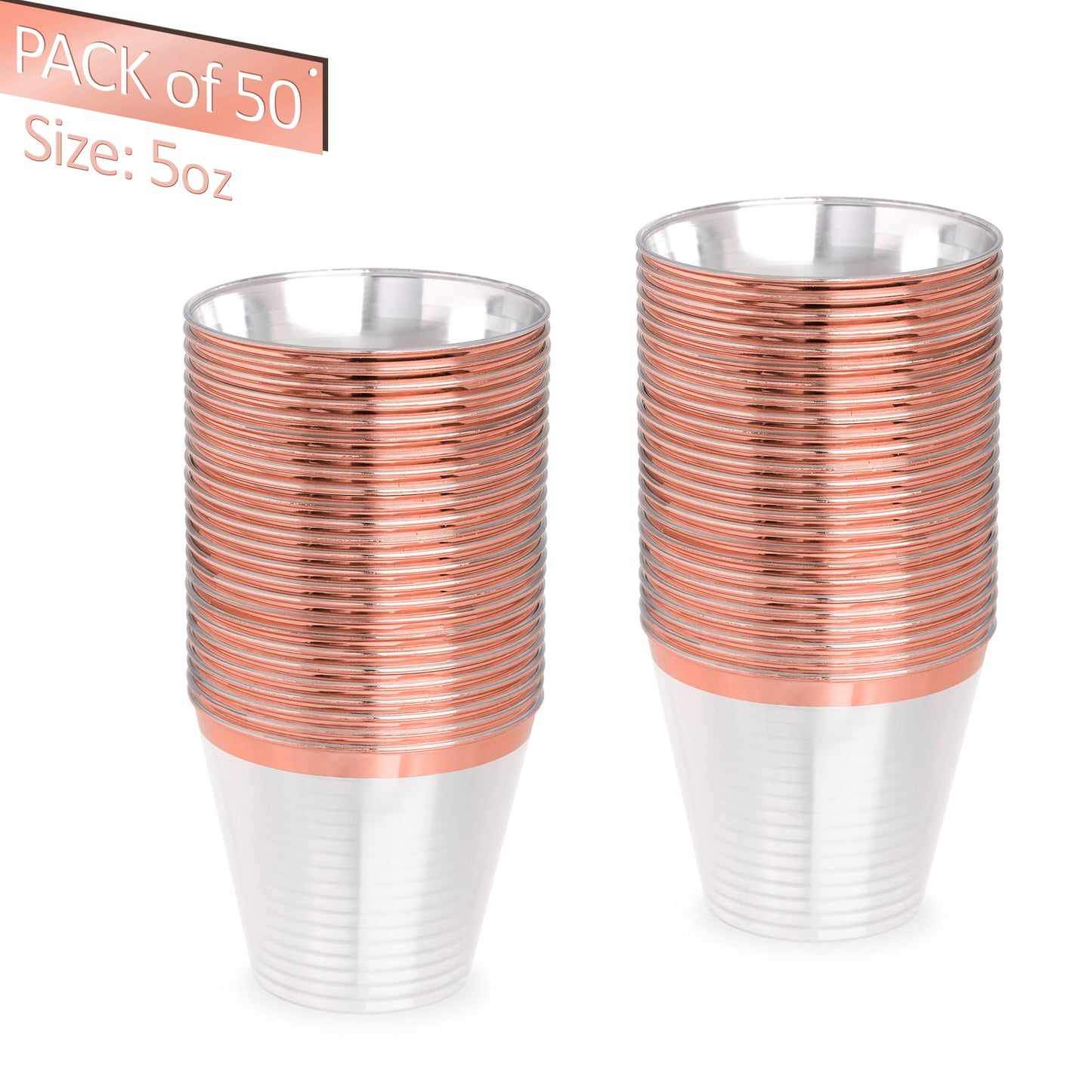 50-Pack 5 oz Clear Plastic Dessert Cups with Rose Gold Rim - Stylish Serveware for Events