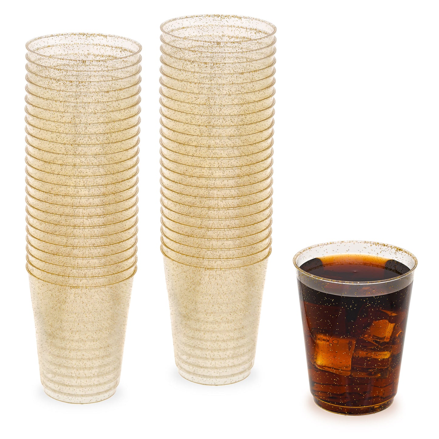 50-Pack 10 oz Gold Glitter Plastic Cups - Perfect for Cocktails and Festive Drinks