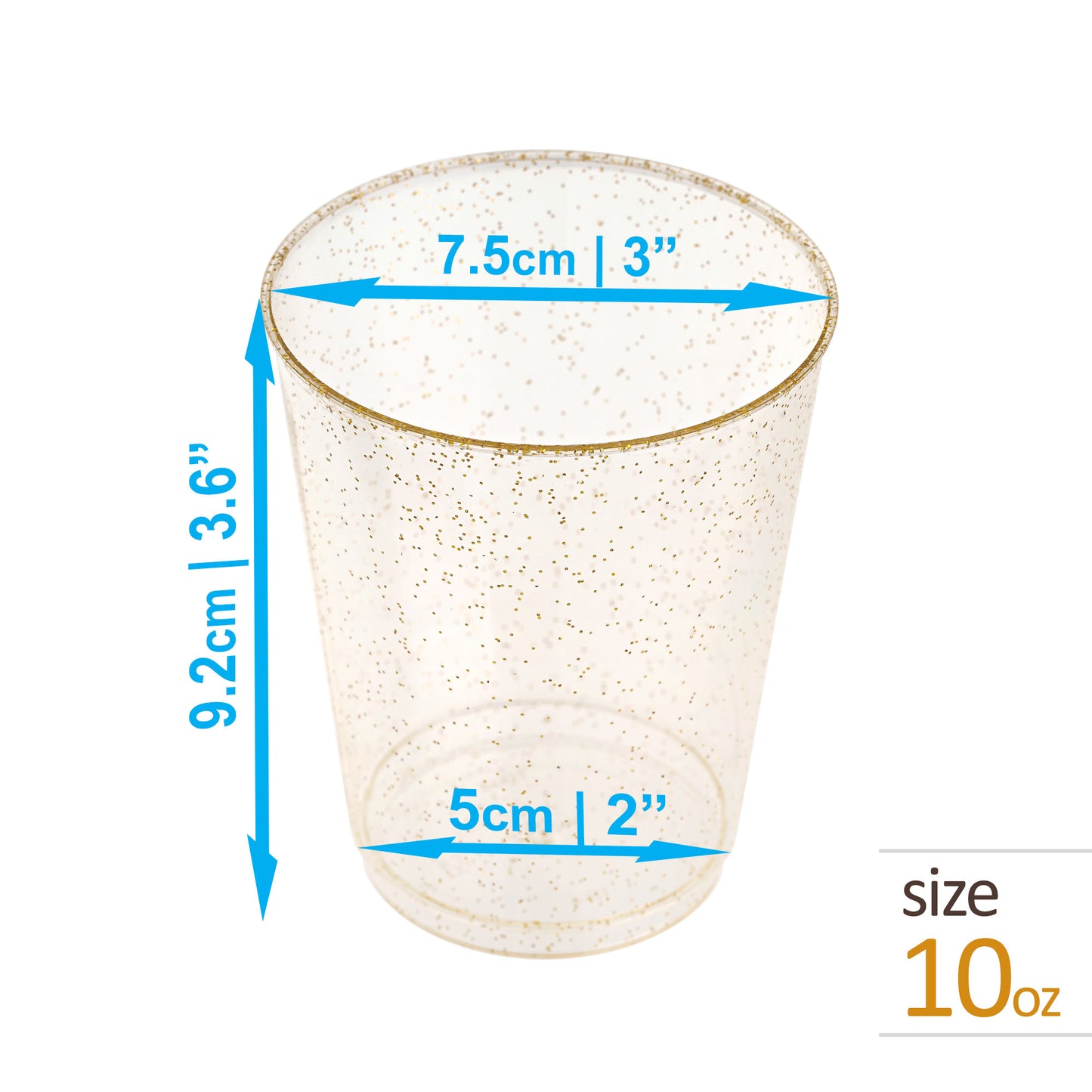 50-Pack 10 oz Gold Glitter Plastic Cups - Perfect for Cocktails and Festive Drinks