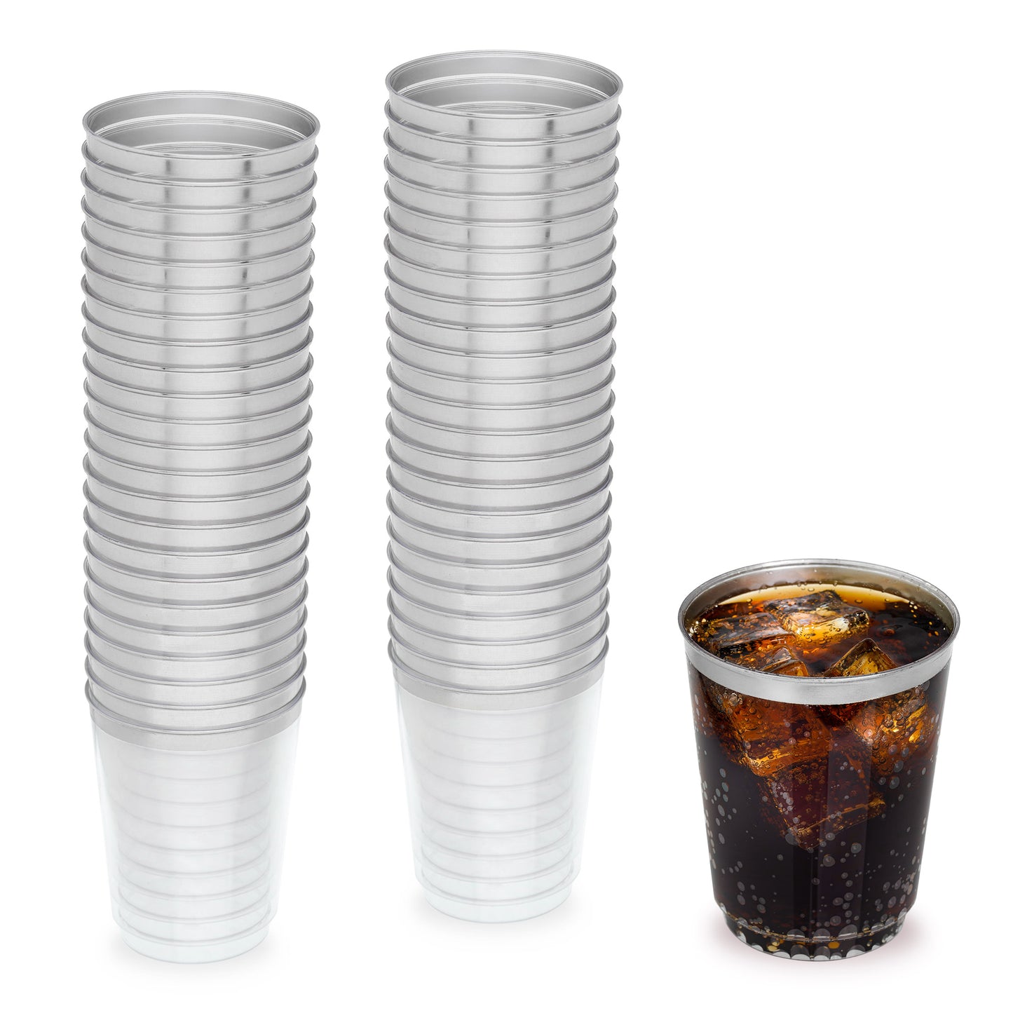 50-Pack 10 oz Clear Plastic Cups with Silver Rim - Stylish Party Drinkware