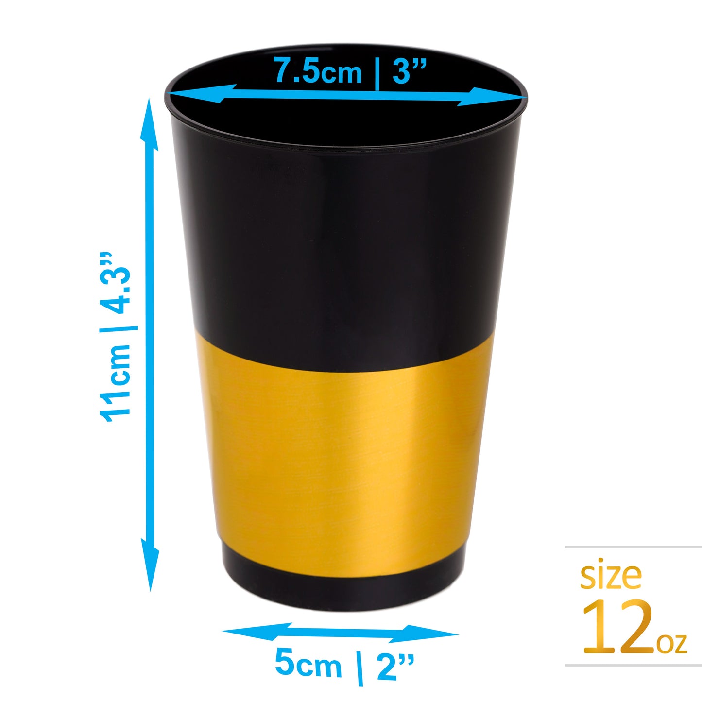 40-Pack 12 oz Black and Gold Plastic Cups