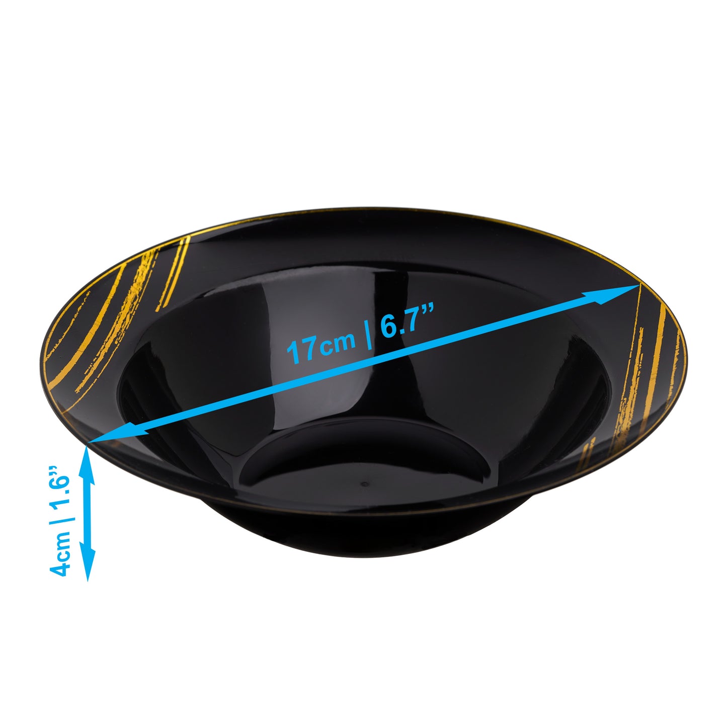 20-Pack 10oz Black & Gold Accent Hard Plastic Party Soup Bowls 10 oz