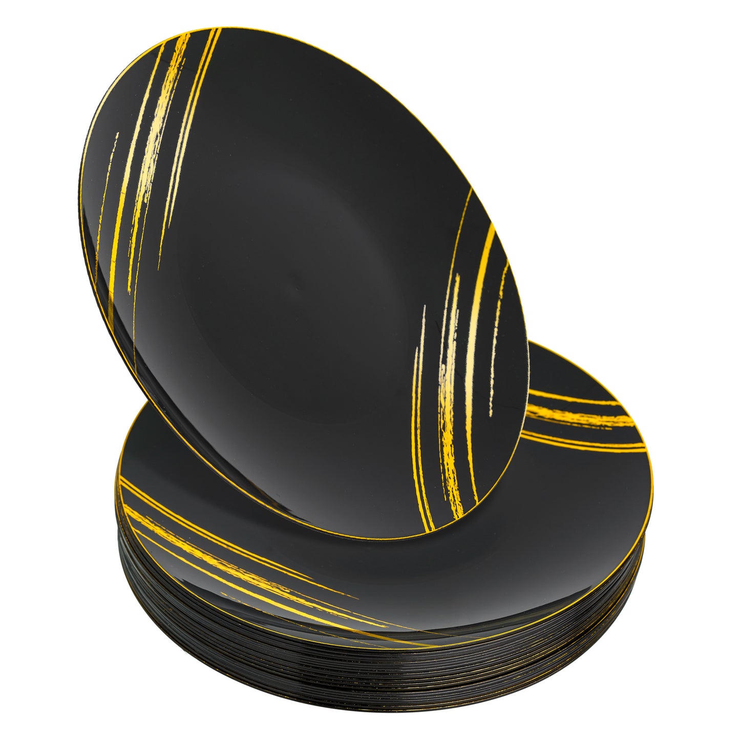 20 Pack 9-Inch Black and Gold Hard Plastic Dinner Plates