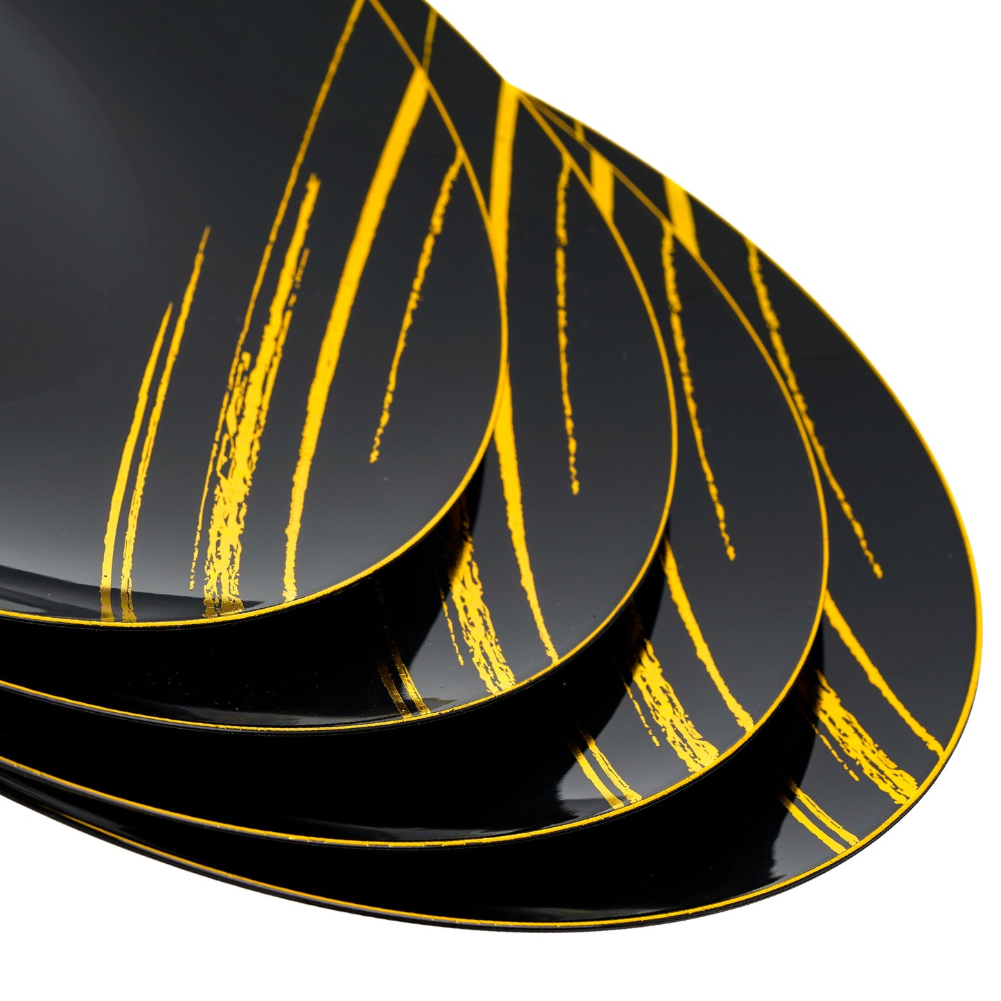 20 Pack 9-Inch Black and Gold Hard Plastic Dinner Plates
