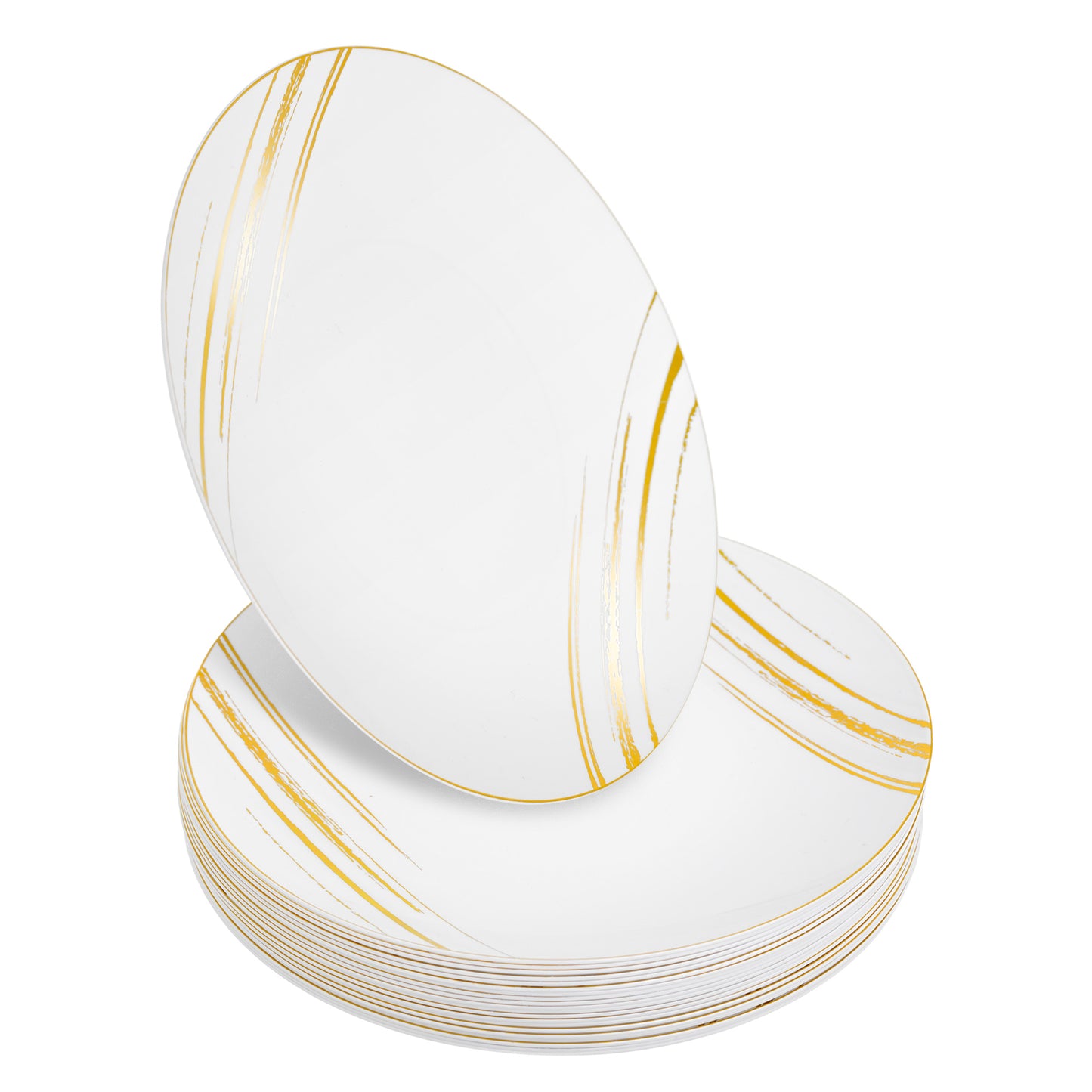 20 Pack - 9” White & Gold Side Salad Dinner Plates - Hard Plastic, Reusable, Elegant Design