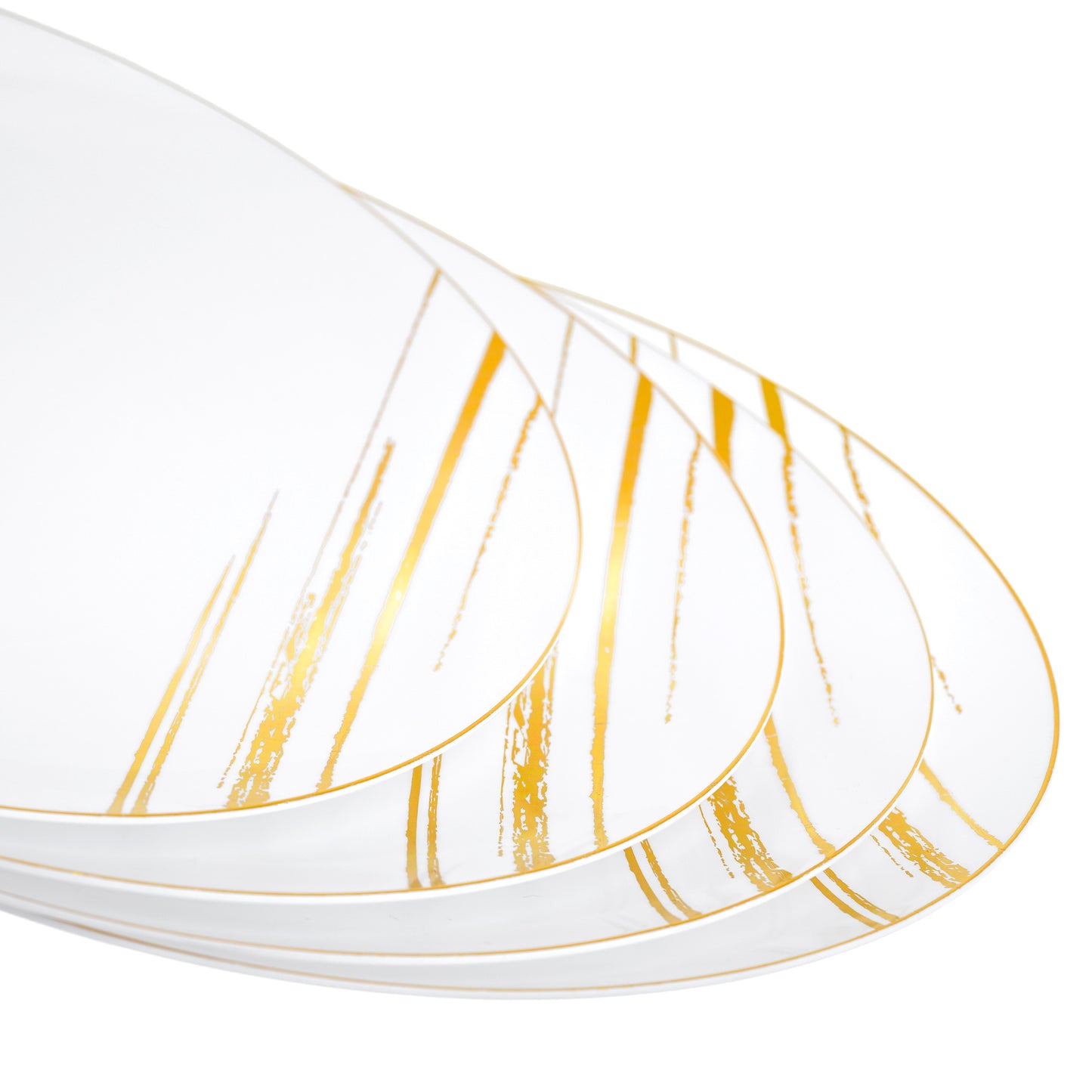 20 Pack - 9” White & Gold Side Salad Dinner Plates - Hard Plastic, Reusable, Elegant Design