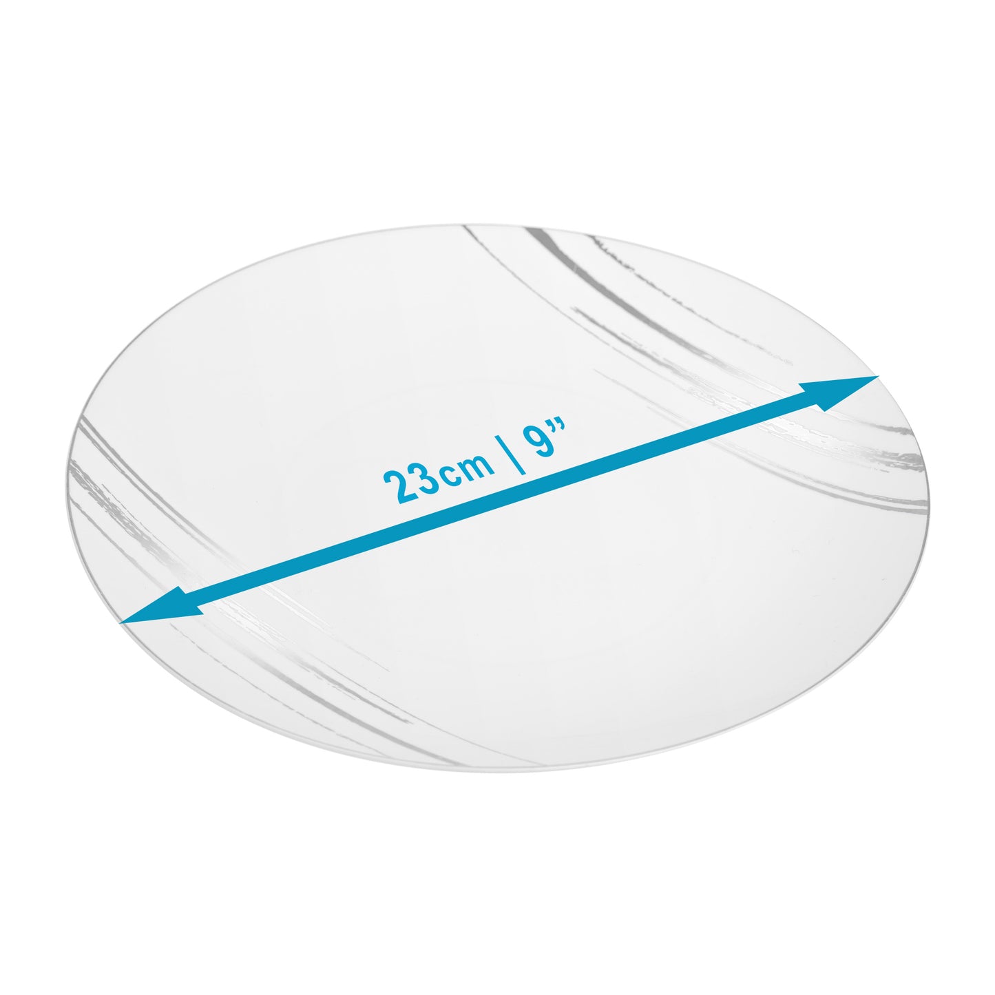 20 Pack - 9” White & Silver Side Salad Dinner Plates - Hard Plastic, Reusable, Elegant Design