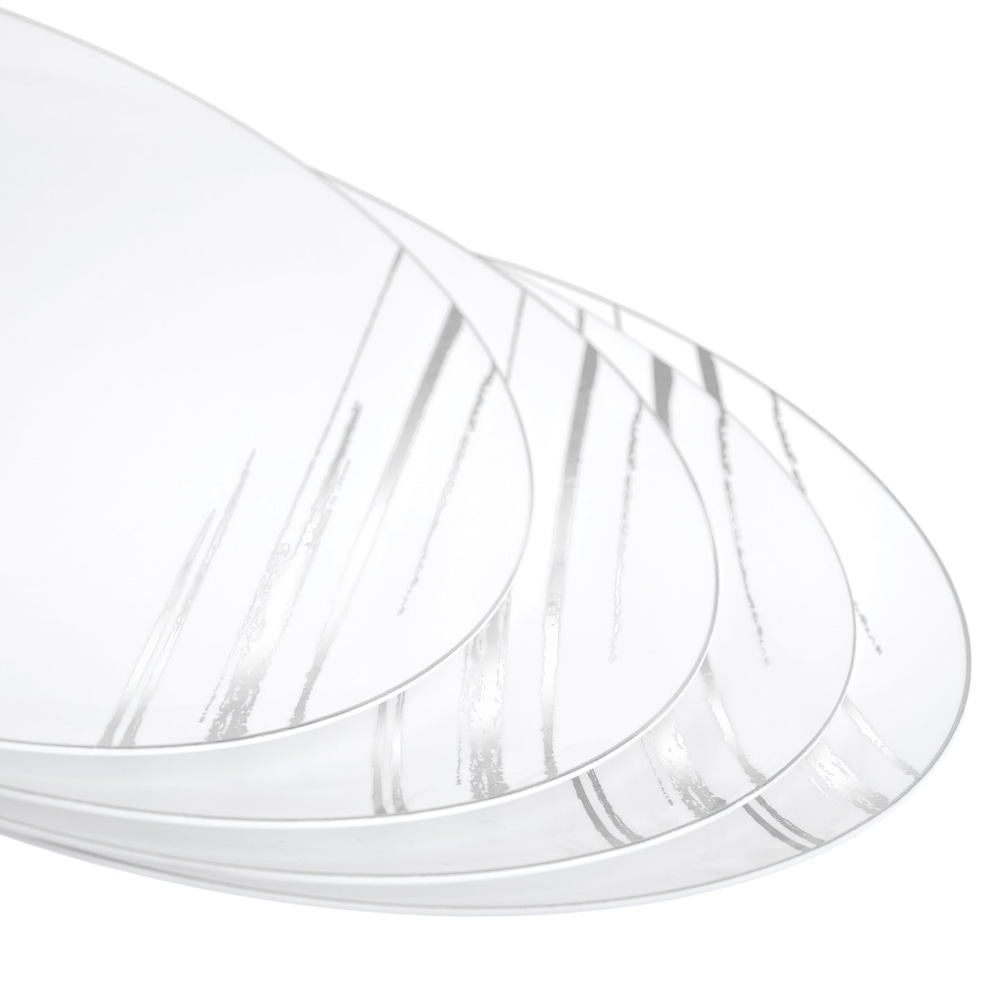 20 Pack - 9” White & Silver Side Salad Dinner Plates - Hard Plastic, Reusable, Elegant Design