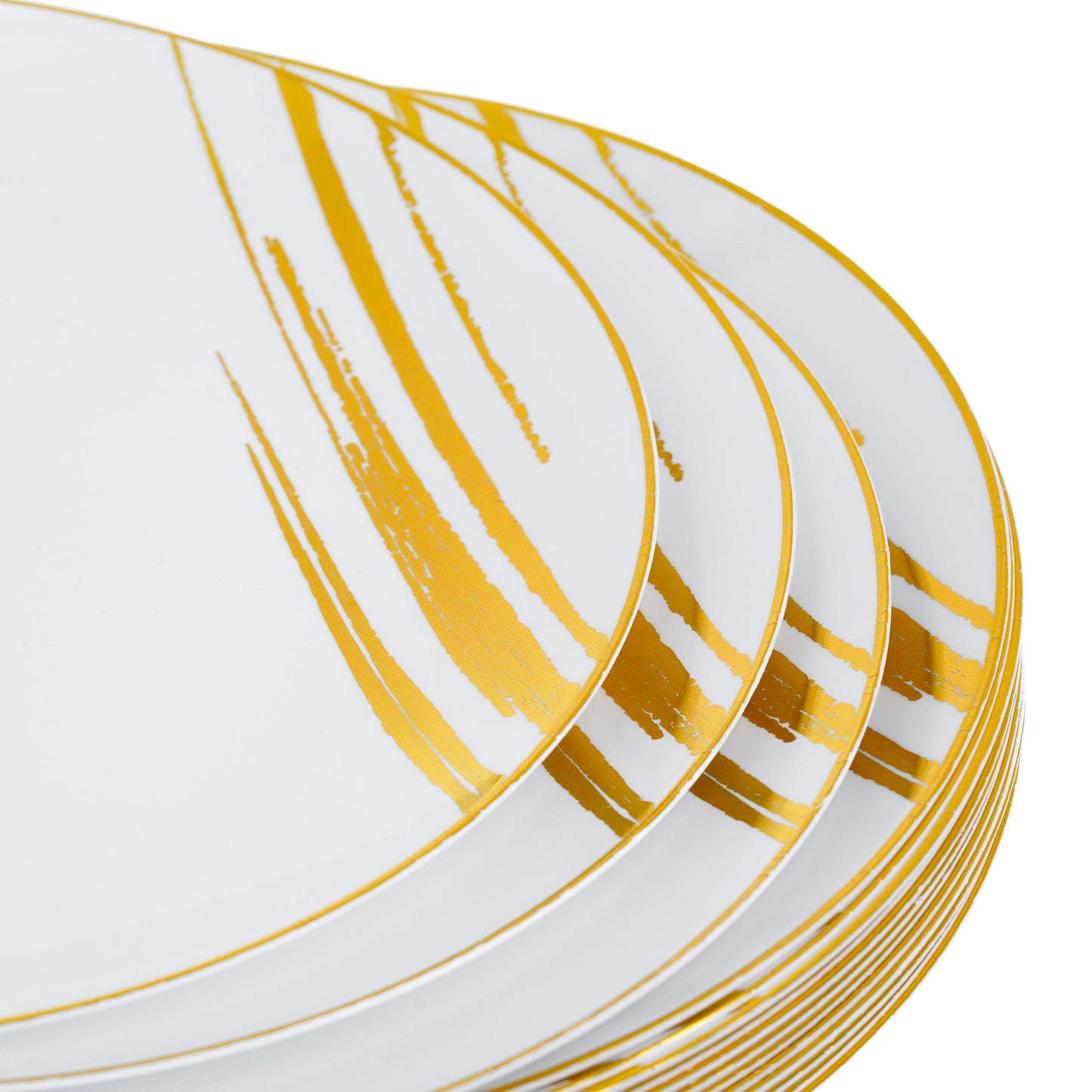 20 Pack - 10.25” White & Gold Side Salad Dinner Plates - Hard Plastic, Reusable, Elegant Design