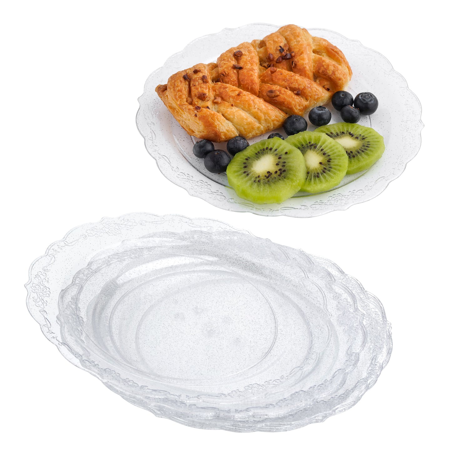 10-Pack Clear Plastic Glitter Side Salad Plates - 7.5 Inches