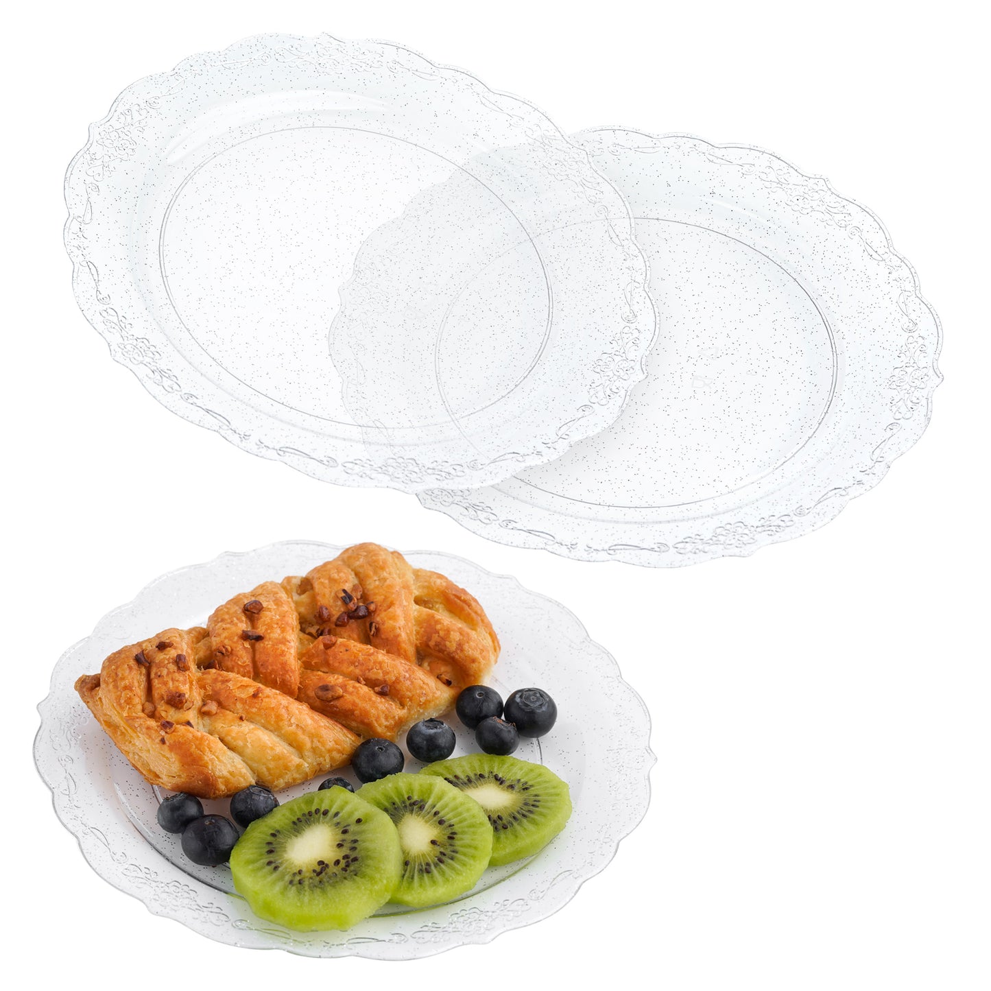 10-Pack Clear Plastic Glitter Side Salad Plates - 7.5 Inches