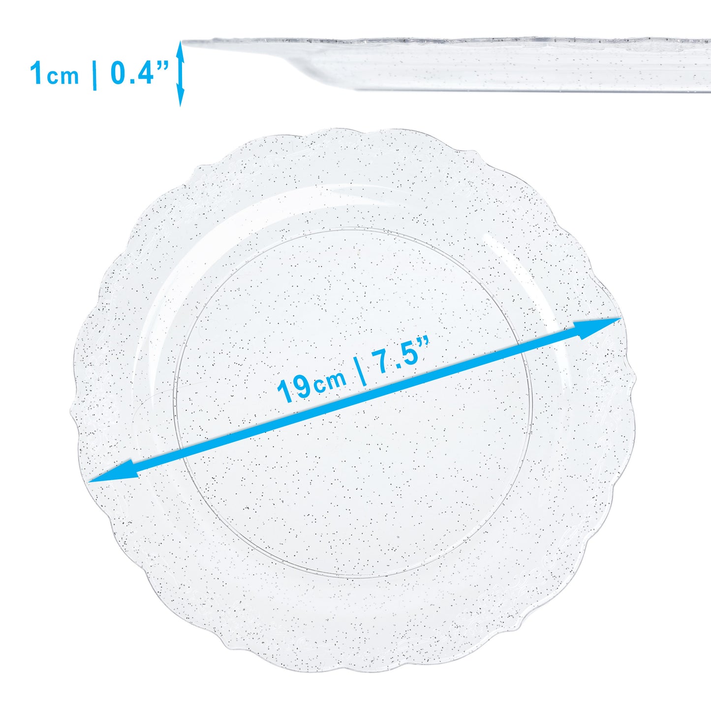 10-Pack Clear Plastic Glitter Side Salad Plates - 7.5 Inches
