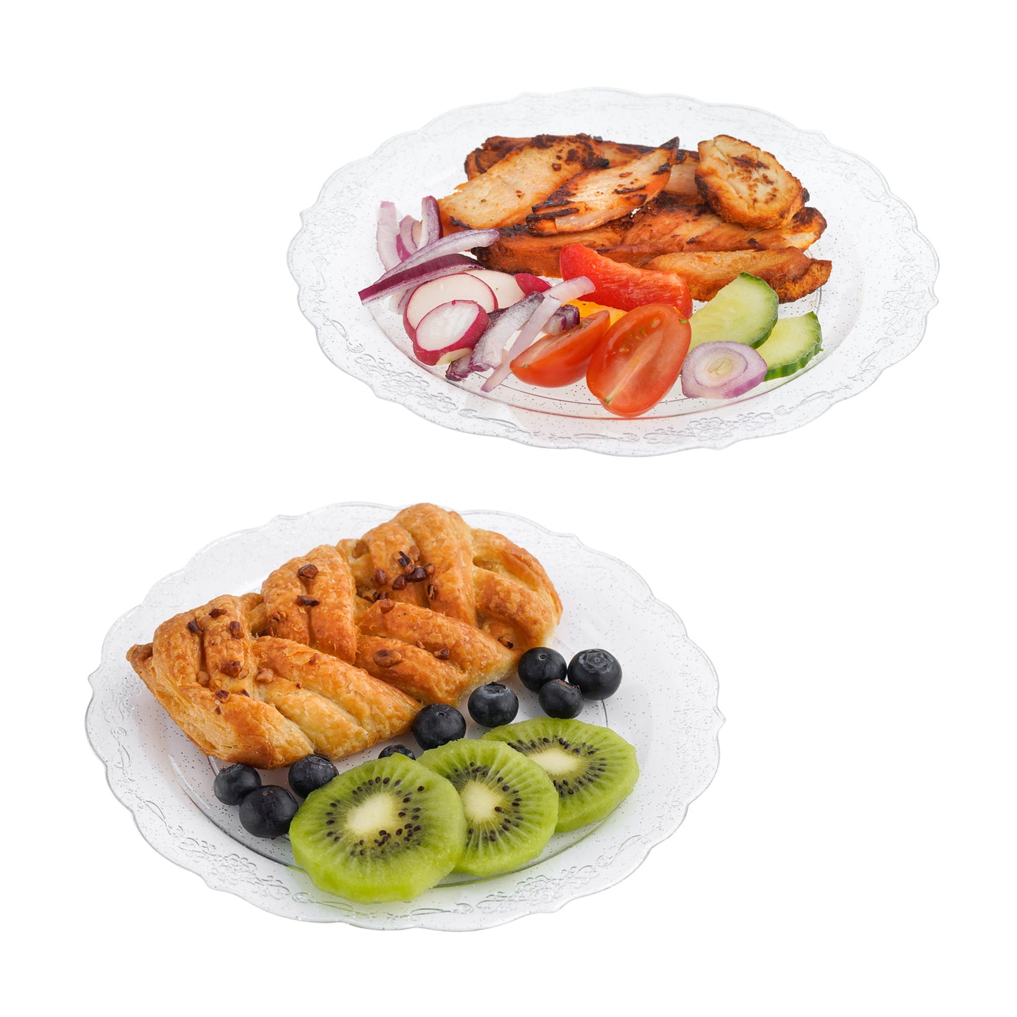 10-Pack Clear Plastic Glitter Side Salad Plates - 7.5 Inches