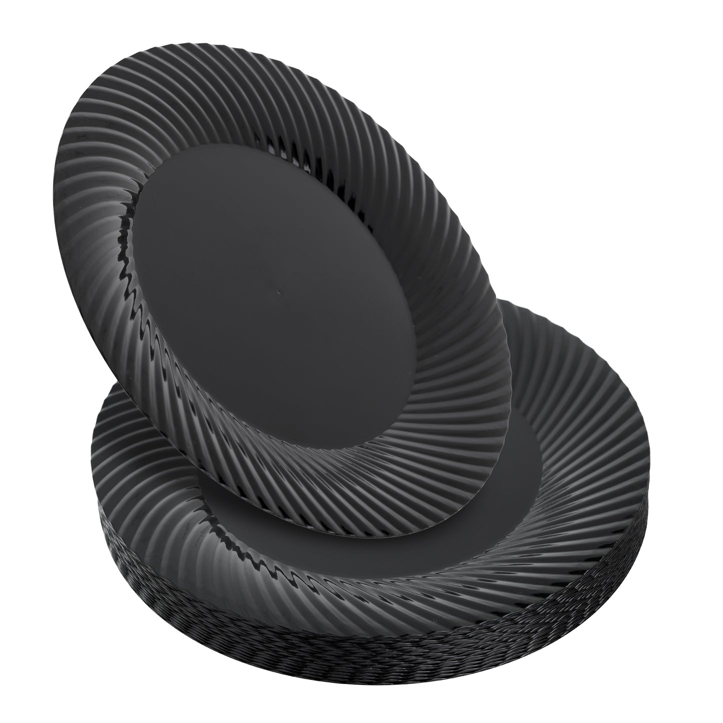 Pack of 20, 9" Black Plastic Dinner Plates with Ridged Rim