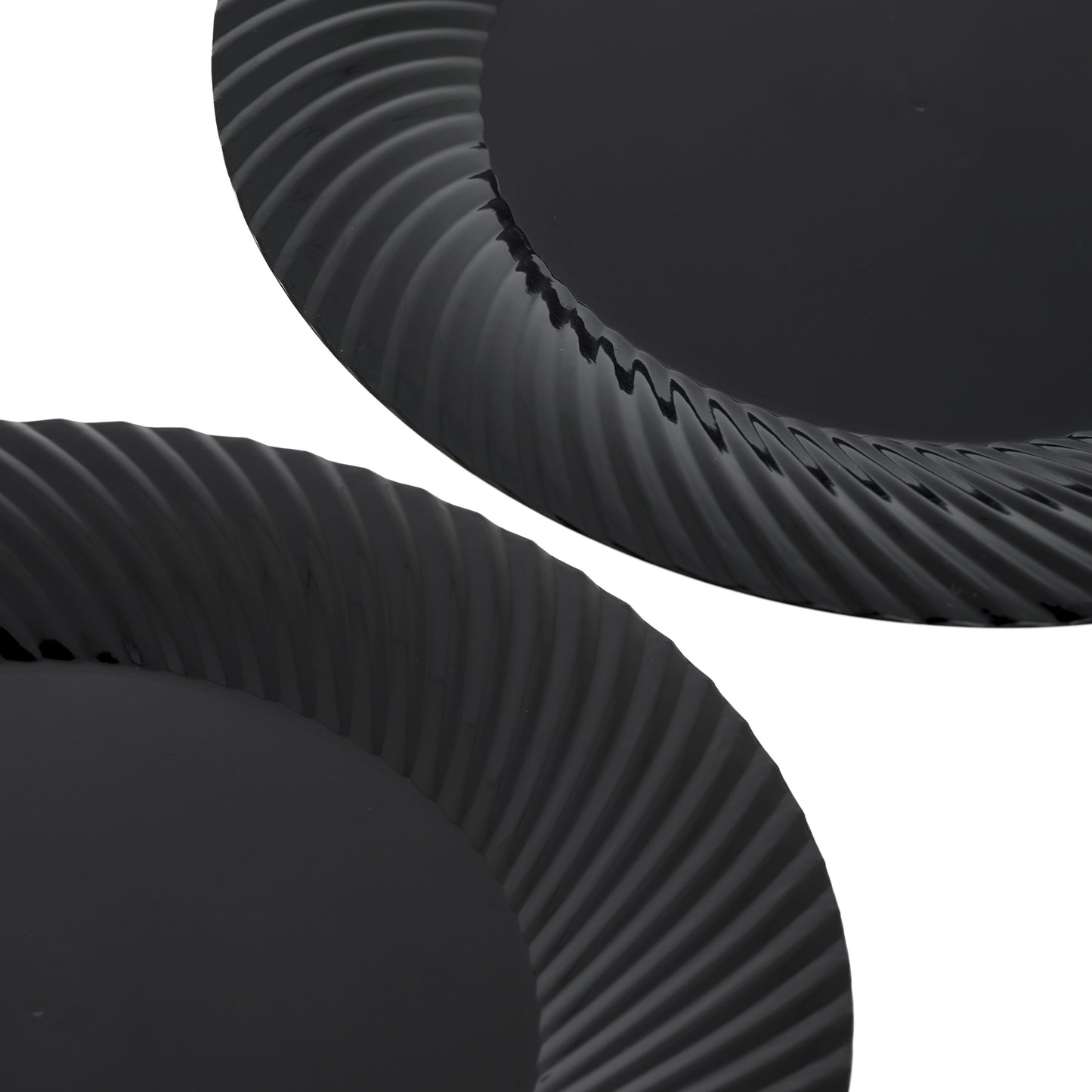Pack of 20, 9" Black Plastic Dinner Plates with Ridged Rim