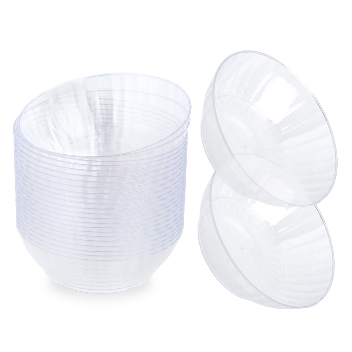 40 Pack - 10oz Clear Plastic Dessert Bowls, Ribbed Design