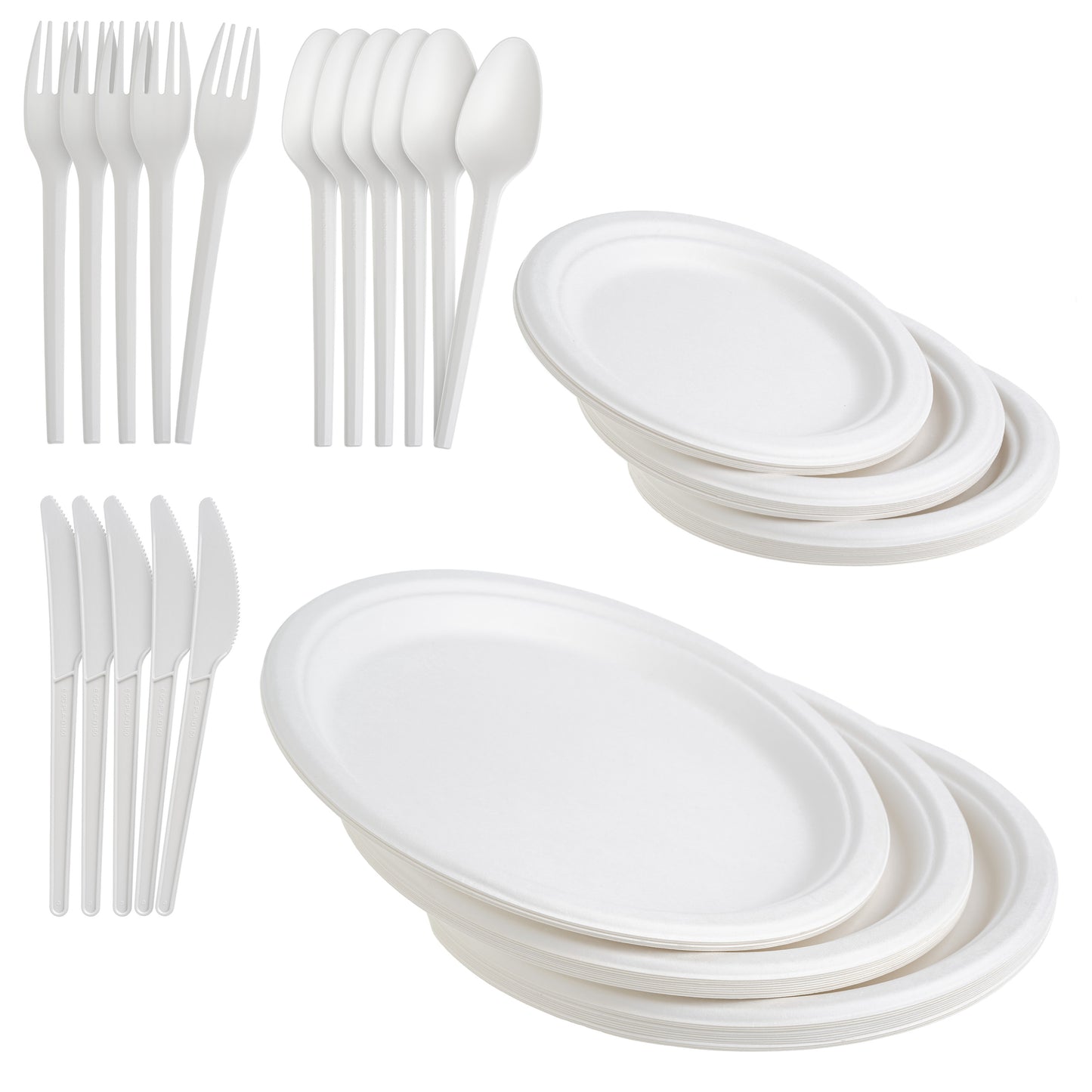 125-Piece Eco-Friendly Party Set - Bagasse Plates & CPLA Cutlery
