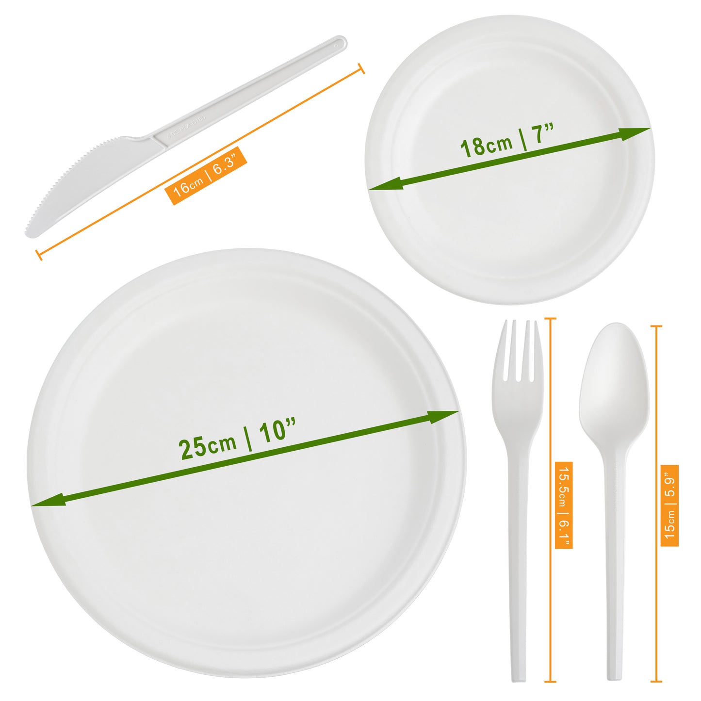 125-Piece Eco-Friendly Party Set - Bagasse Plates & CPLA Cutlery