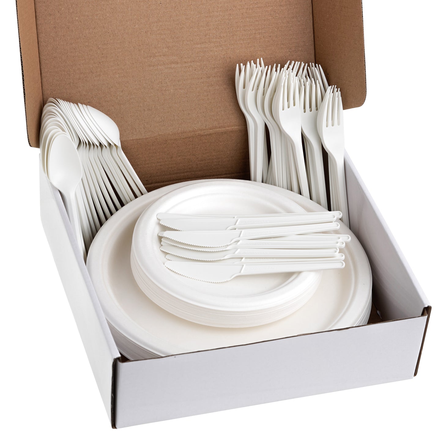 125-Piece Eco-Friendly Party Set - Bagasse Plates & CPLA Cutlery
