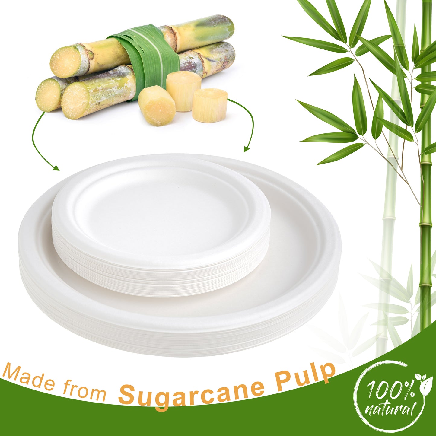 125-Piece Eco-Friendly Party Set - Bagasse Plates & CPLA Cutlery