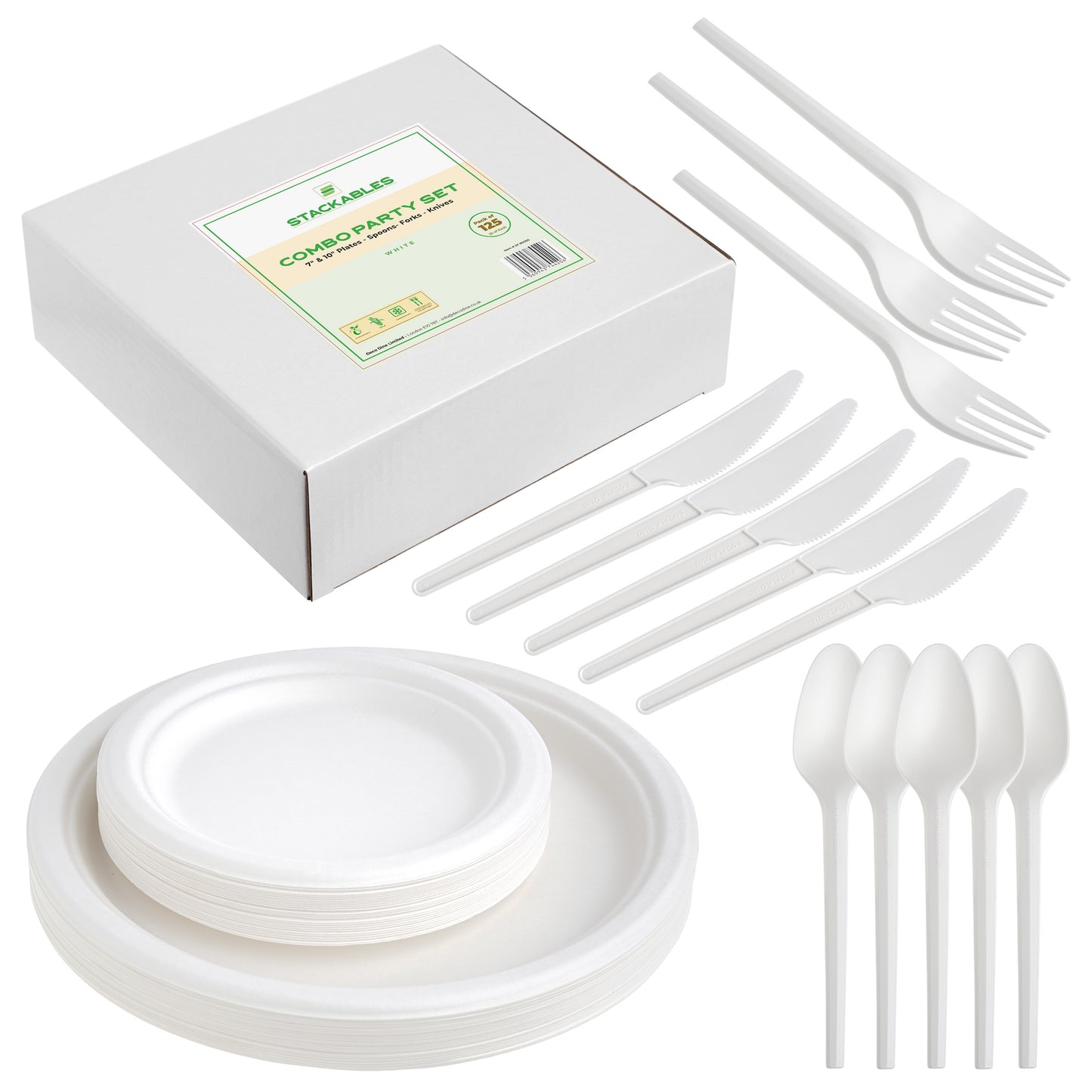 125-Piece Eco-Friendly Party Set - Bagasse Plates & CPLA Cutlery