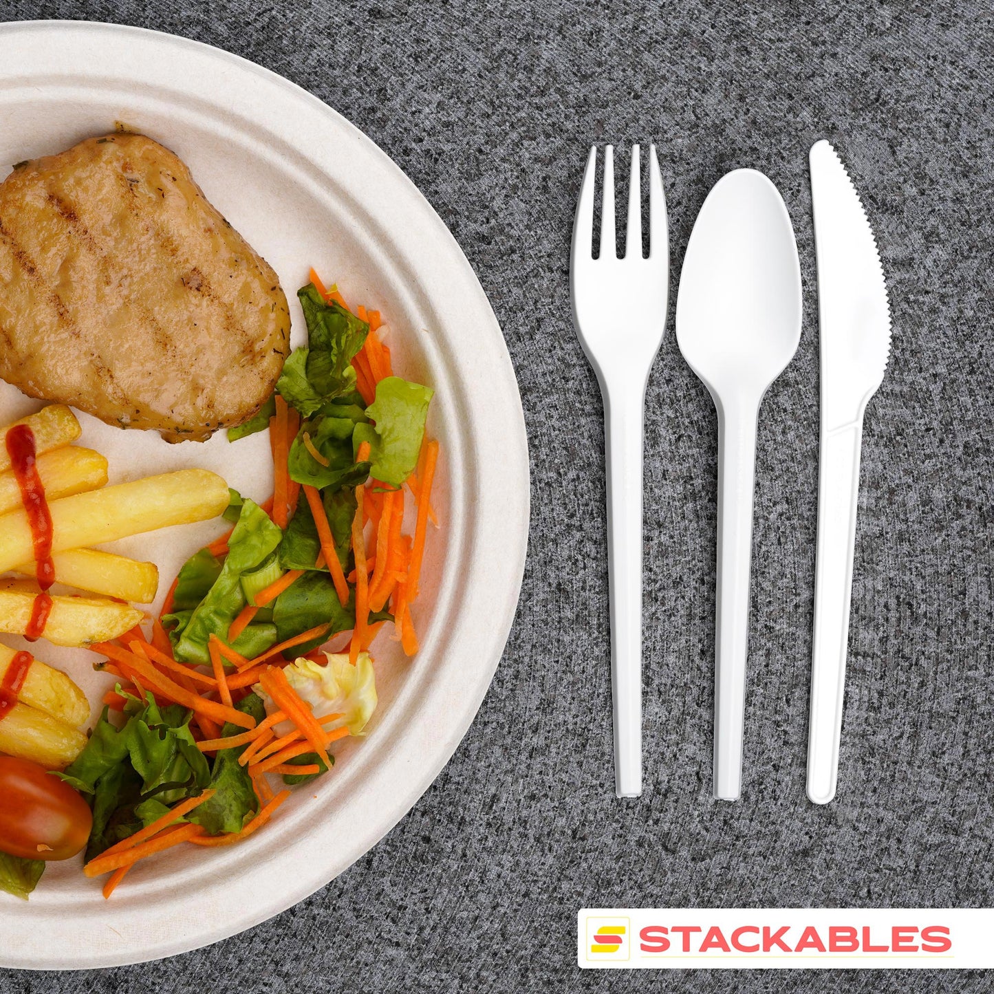 125-Piece Eco-Friendly Party Set - Bagasse Plates & CPLA Cutlery