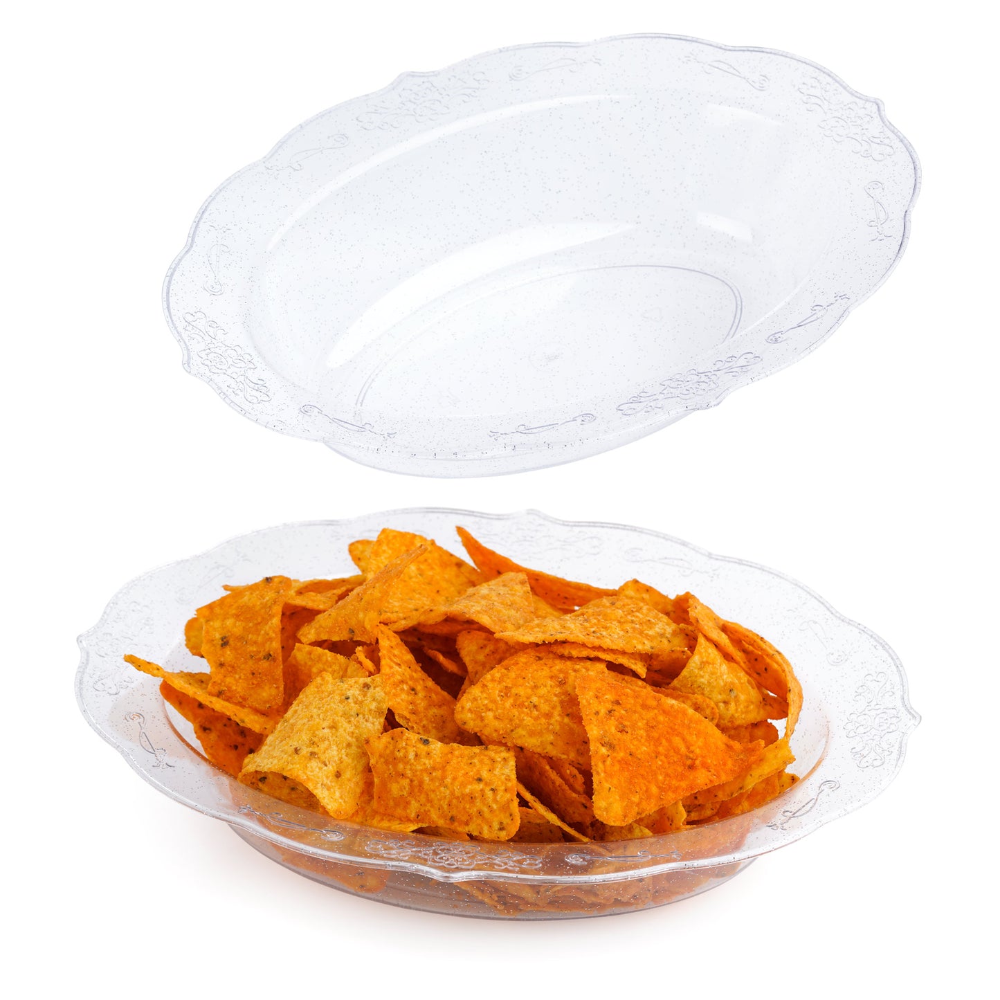 Pack of 4 Clear Plastic Glitter Oval Serving Bowls - 29oz (855ml)
