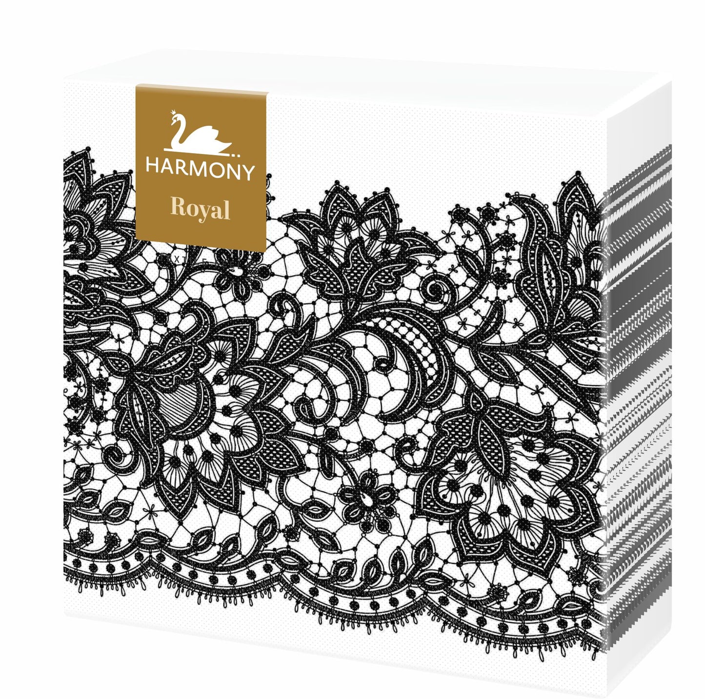 20 Pack Black Lace Design 2-Ply Paper Napkins (40x40 cm)