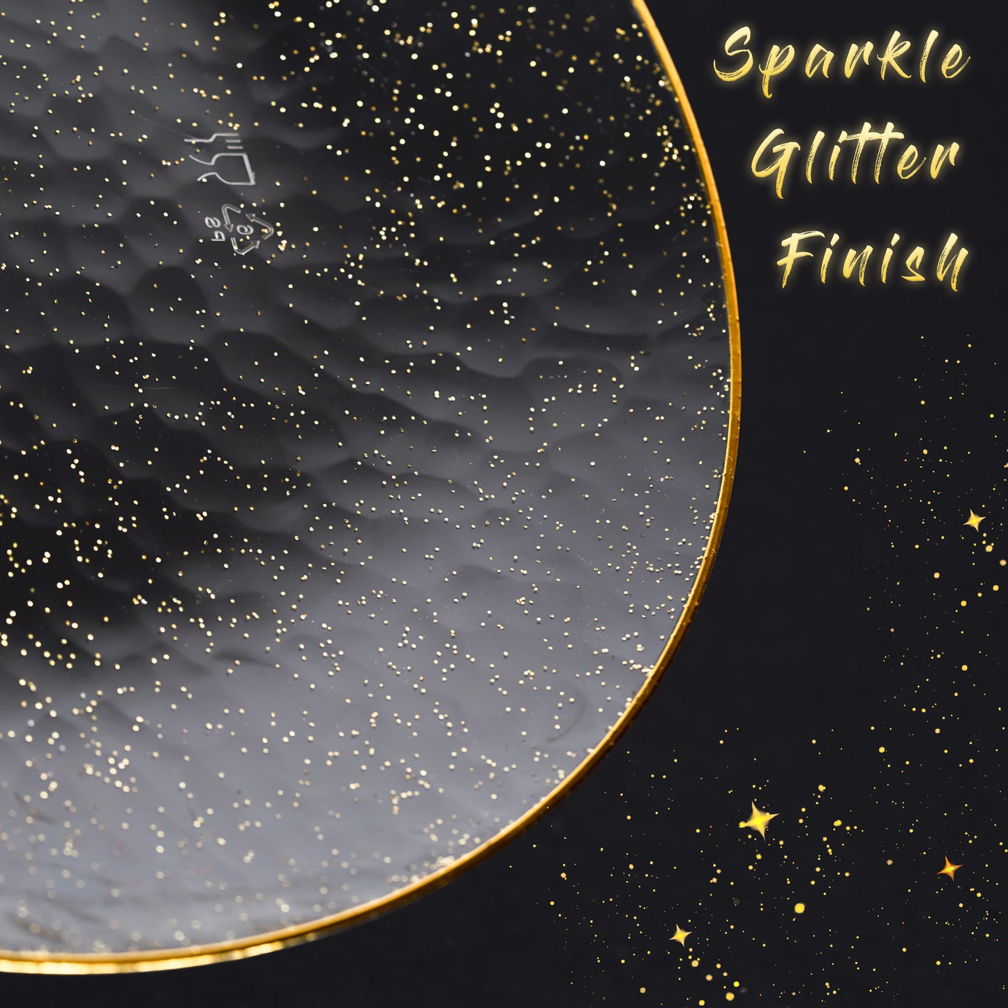 20 Pack 10" Clear Plastic Plates with Gold Rim & Glitter Finish