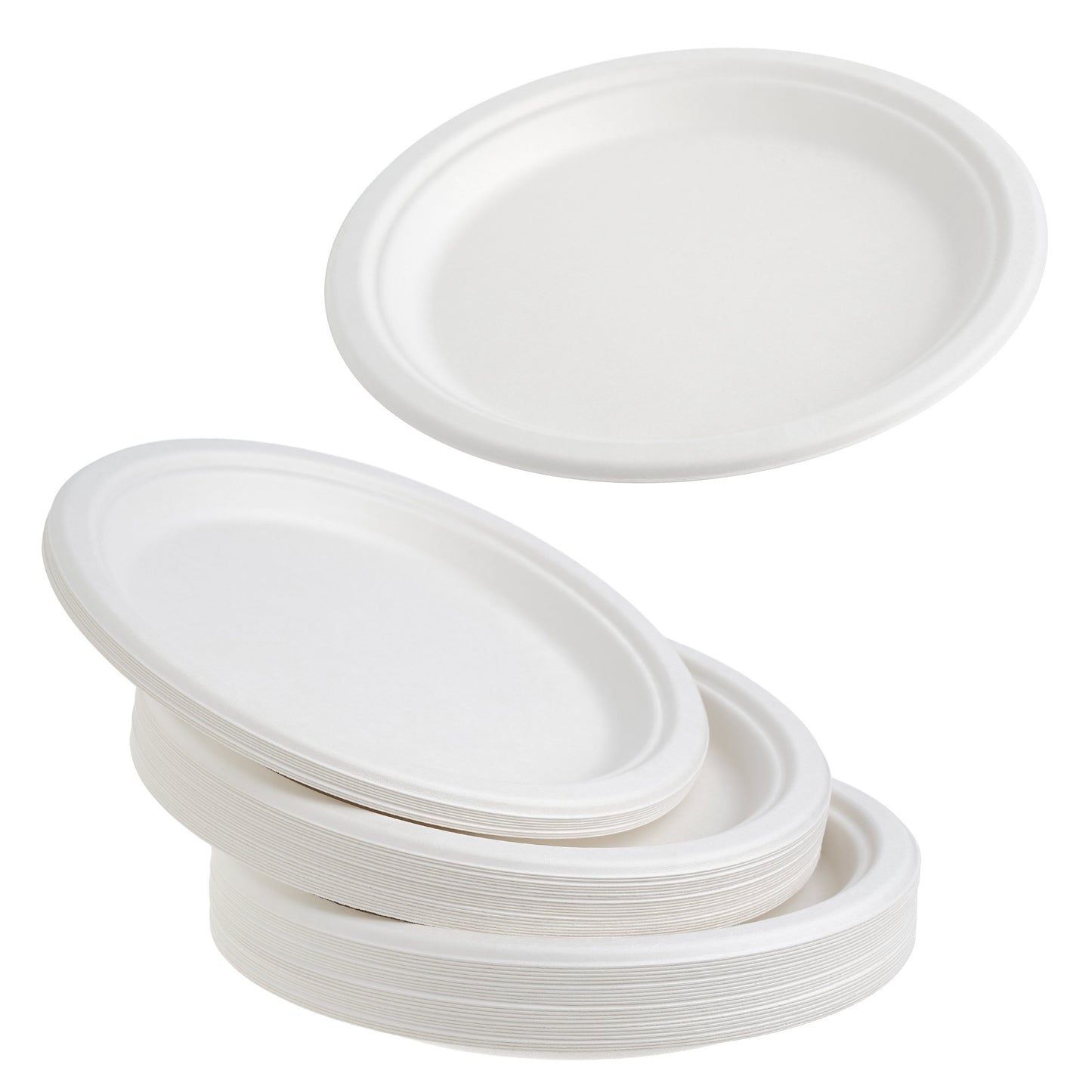 50-Pack White Bagasse 9-Inch Round Plates | Eco-Friendly Party Plates