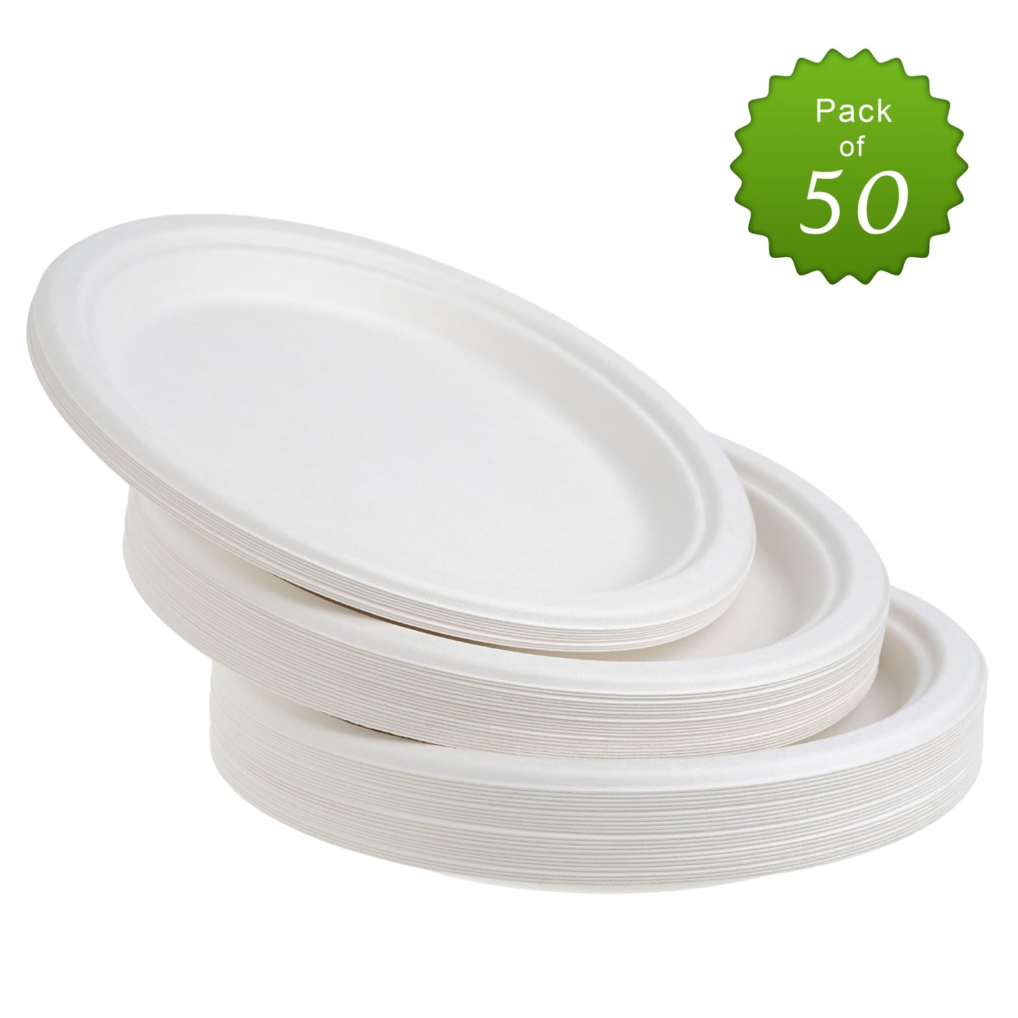 50-Pack White Bagasse 9-Inch Round Plates | Eco-Friendly Party Plates