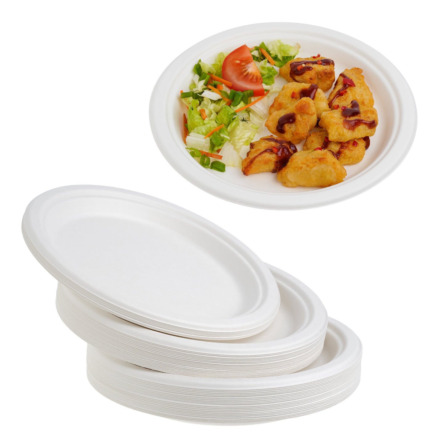 50-Pack White Bagasse 9-Inch Round Plates | Eco-Friendly Party Plates