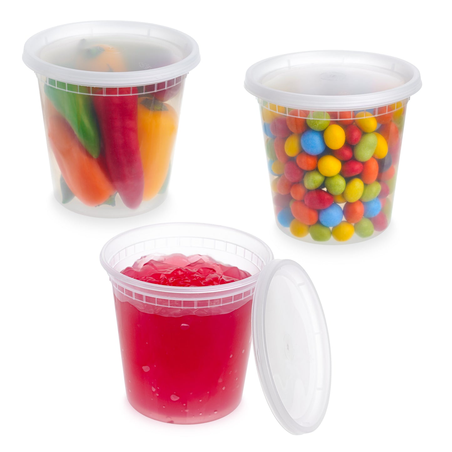 12-Pack 24 oz (710 ml) Clear Round Plastic Deli Containers with Lids