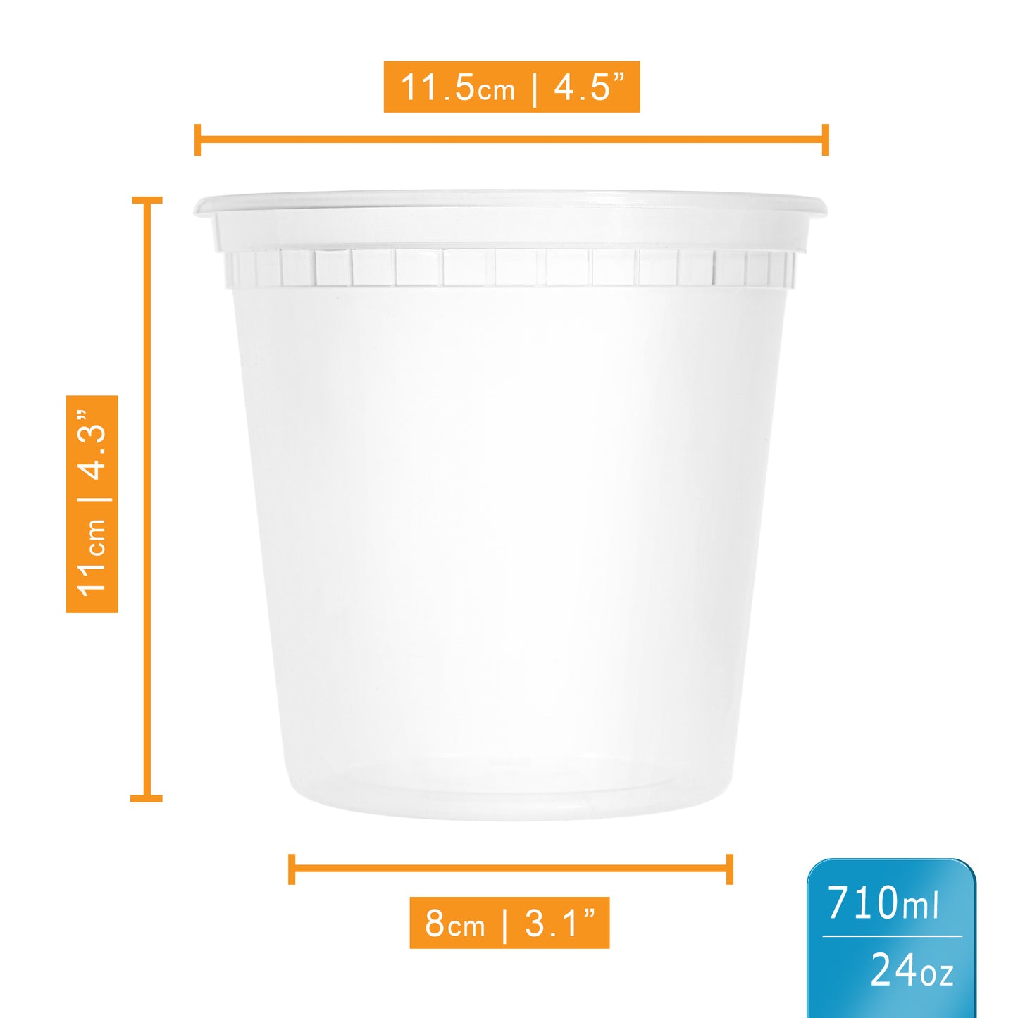 12-Pack 24 oz (710 ml) Clear Round Plastic Deli Containers with Lids