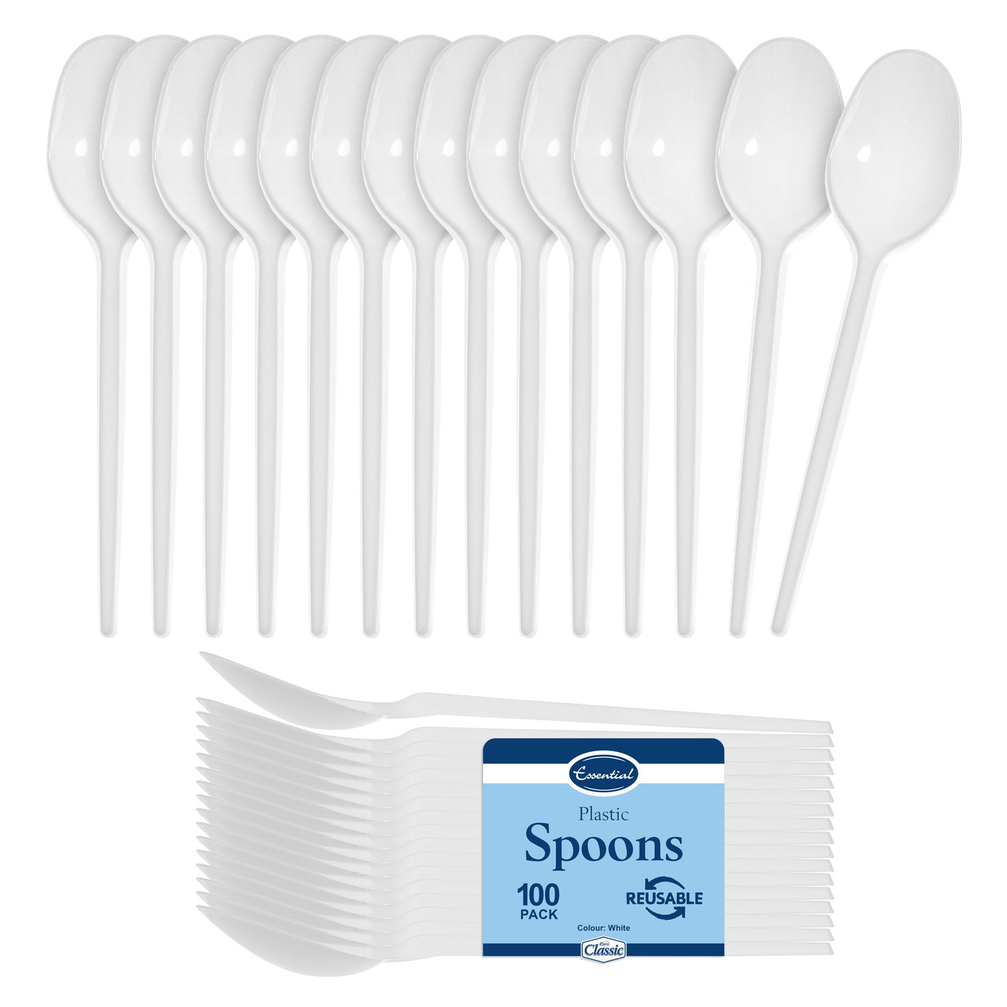 100-Pack White Plastic Spoons - Durable and Reusable