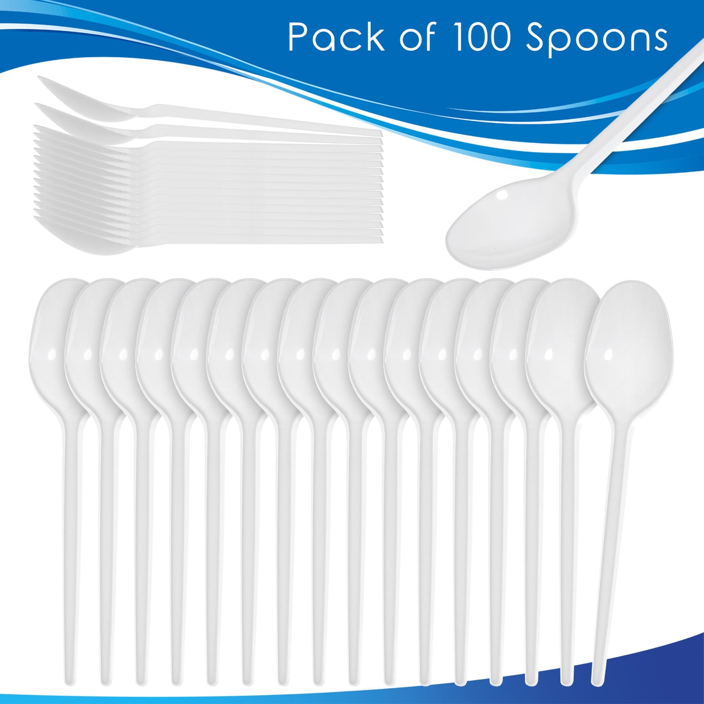 100-Pack White Plastic Spoons - Durable and Reusable