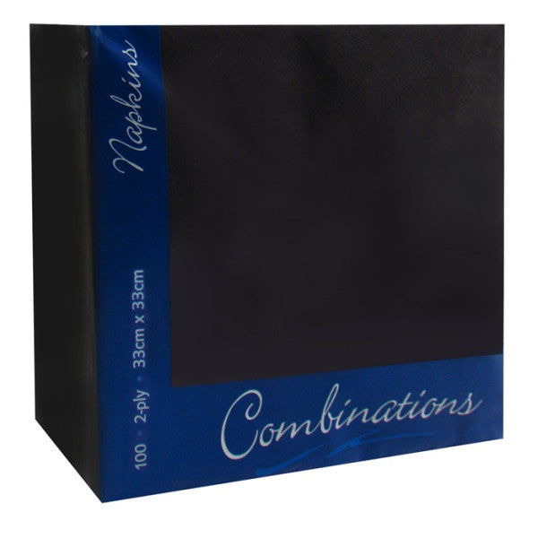 100 Pack 33x33cm 2-Ply Black Dinner Napkins