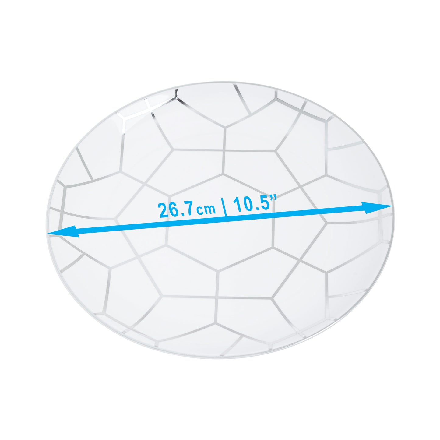 20-Pack 10.5" White & Silver Geometric Hard Plastic Main Dinner Plates