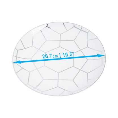 20-Pack 10.5" White & Silver Geometric Hard Plastic Main Dinner Plates
