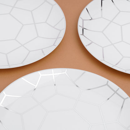 20-Pack 10.5" White & Silver Geometric Hard Plastic Main Dinner Plates
