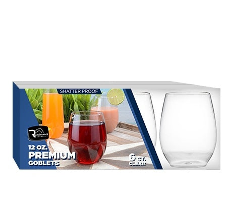 6-Pack 12 oz Clear Shatterproof Plastic Goblets - Elegant Drinkware for Any Occasion