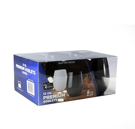 6-Pack 12 oz Shatterproof Plastic Goblets - Available in White or Black