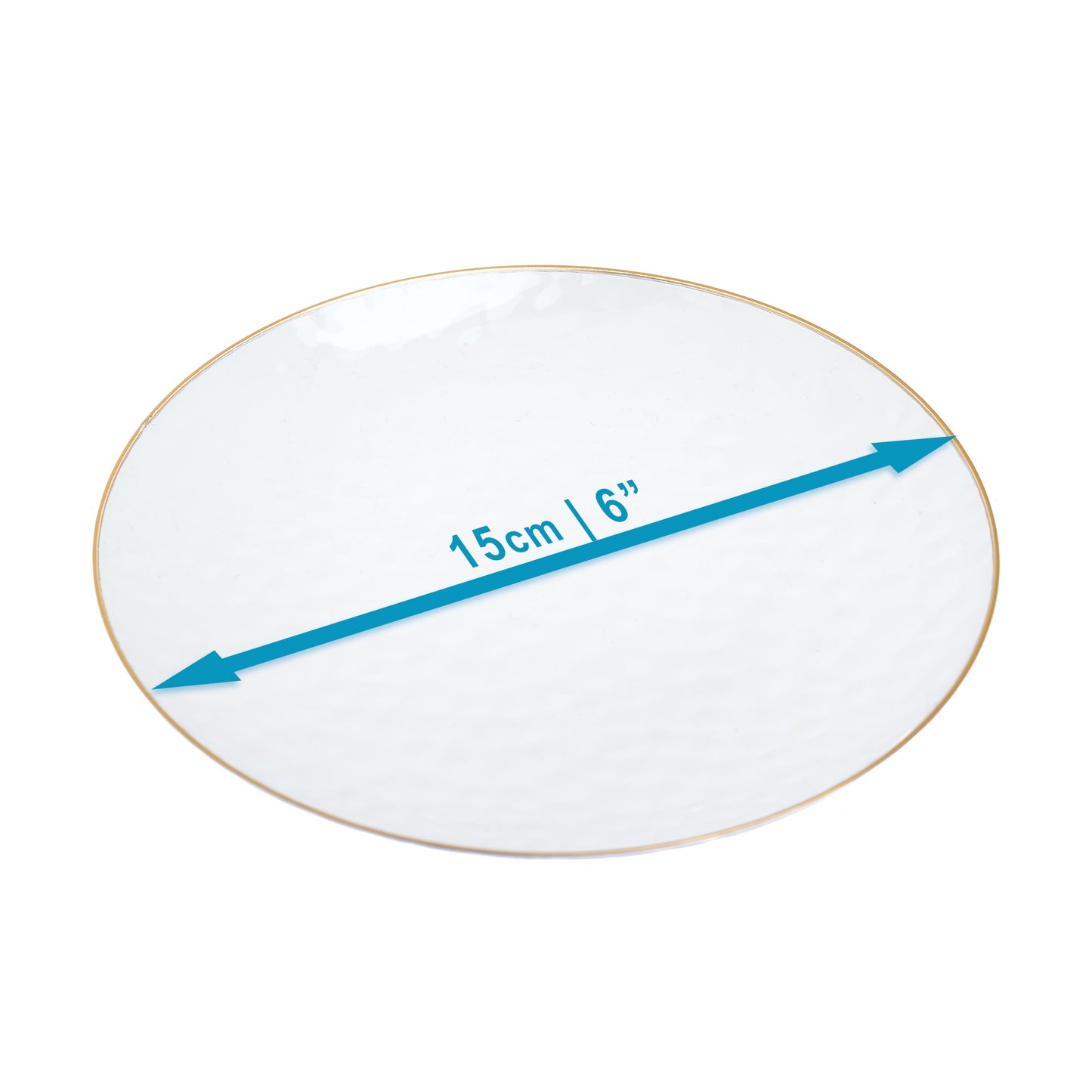 20 Pack - 6 Inch Small Hard Plastic Dessert Plates with Gold Trim, Hammered Design, Clear