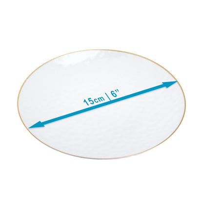 20 Pack - 6 Inch Small Hard Plastic Dessert Plates with Gold Trim, Hammered Design, Clear