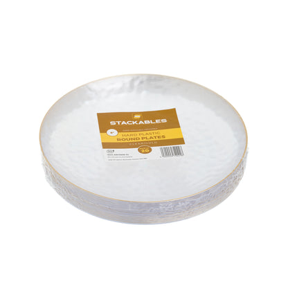 20 Pack - 6 Inch Small Hard Plastic Dessert Plates with Gold Trim, Hammered Design, Clear