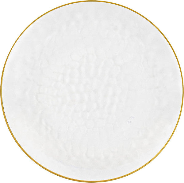 20 Pack - 10 Inch Hard Plastic Dinner Plates with Gold Trim, Hammered Design, Clear