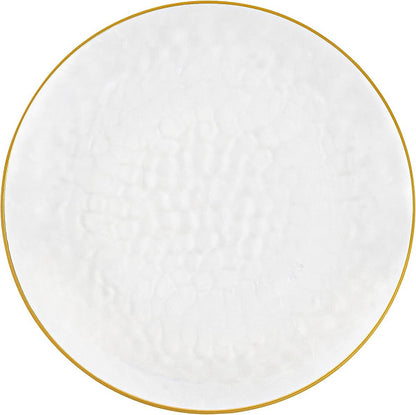 20 Pack - 10 Inch Hard Plastic Dinner Plates with Gold Trim, Hammered Design, Clear