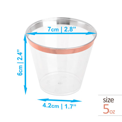 50-Pack 5 oz Clear Plastic Dessert Cups with Rose Gold Rim - Stylish Serveware for Events