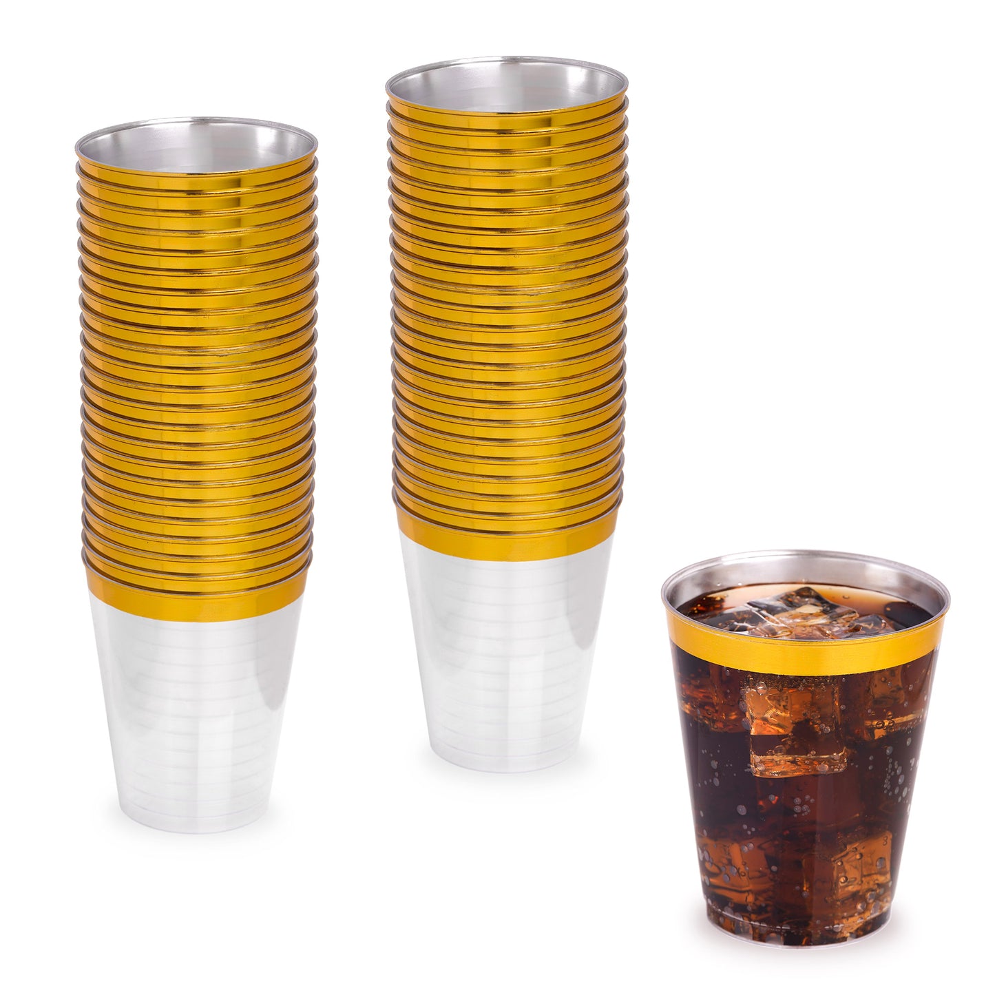 50 Pack 8 oz Clear Plastic Party Cups with Gold Rim - Premium Drinkware for Celebrations